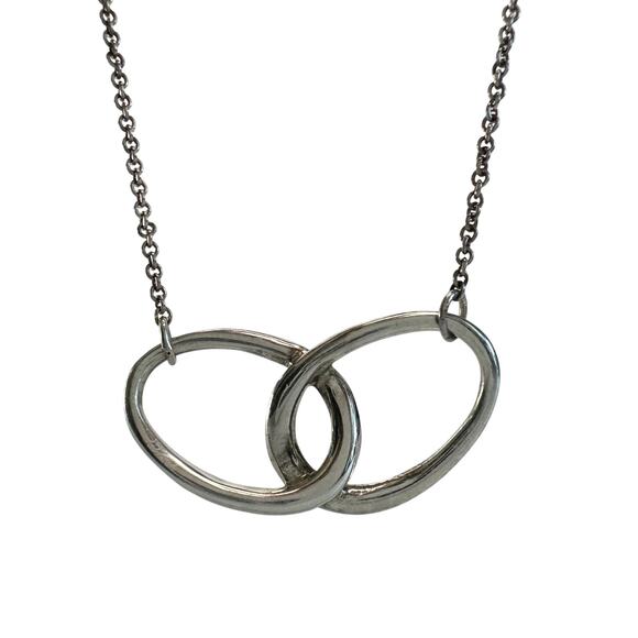 Tiffany and Co Elsa Peretti Large Double Loop Pendant Necklace 15" - Sterling - Picture 9 of 11